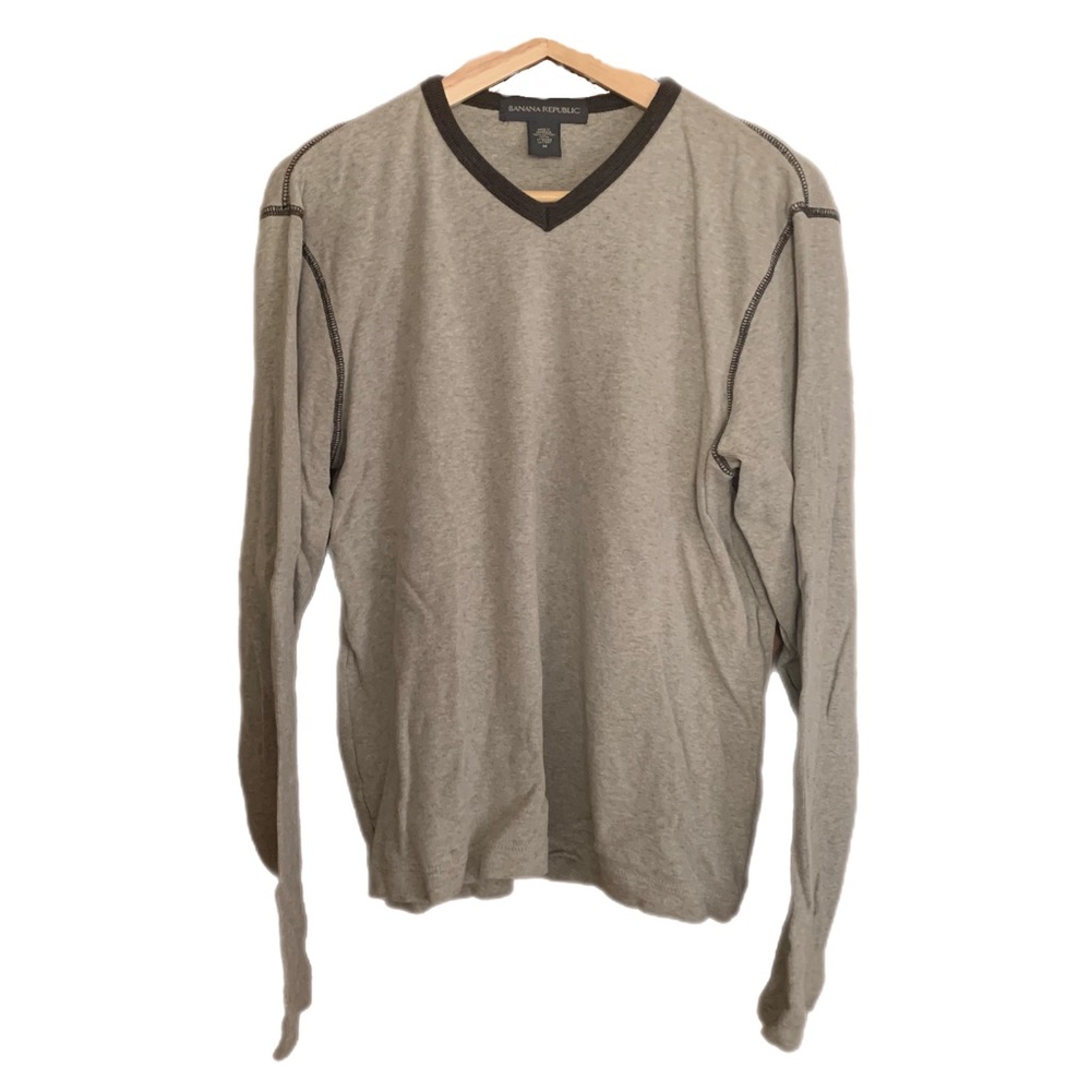 BANANA REPUBLIC, BEIGE & BROWN, LONG SLEEVE V-NECK SWEATER, SZ M